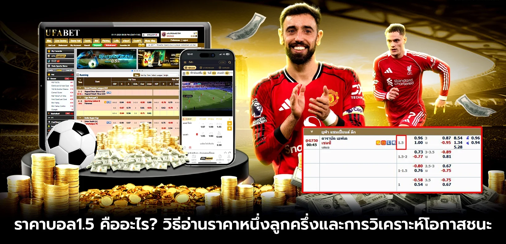 ราคาบอล1.5 คืออะไร? คู่มืออ่านราคาบอลลูกครึ่งเข้าใจง่ายเหมาะทั้งมือใหม่และสายเล่นประจำ